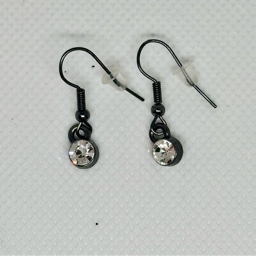 Gunmetal Crystal Drop Dangle Earrings, Dainty Cute Dangle Earrings, Vintage